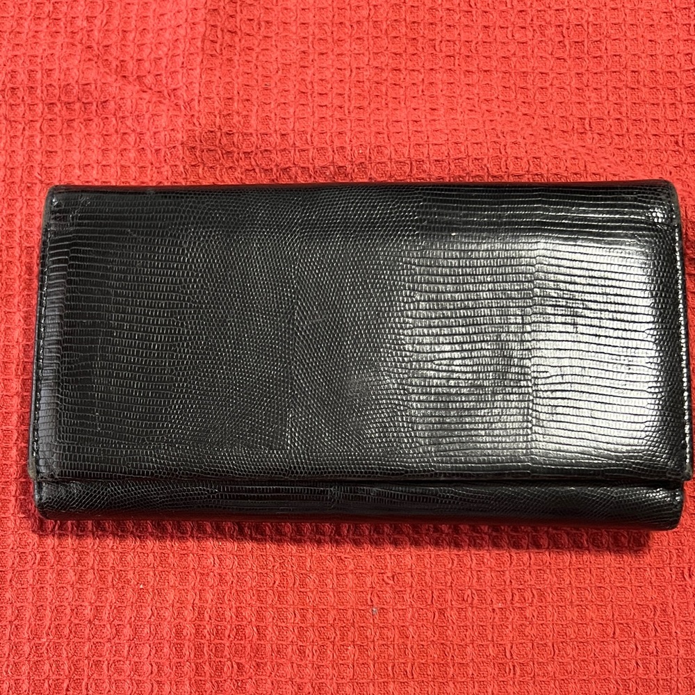 Black Italian Calfskin Textured Checkbook Wallet